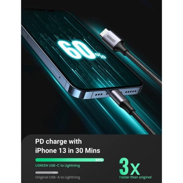 Ugreen USB C To Lighting Cable Aluminium Shell Braided 1M Silver