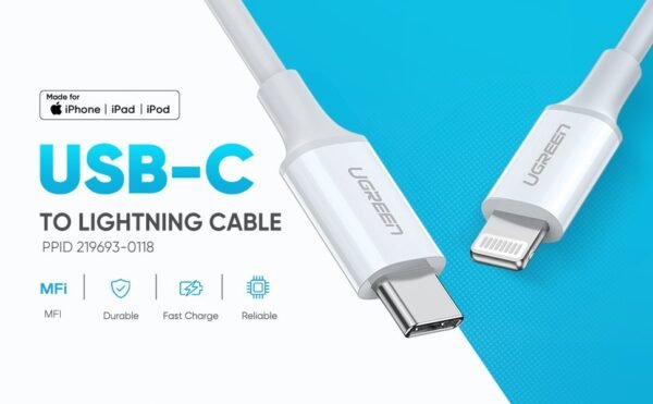 Ugreen USB C To Lightning M/M Cable Rubber Shell 60W 1M White